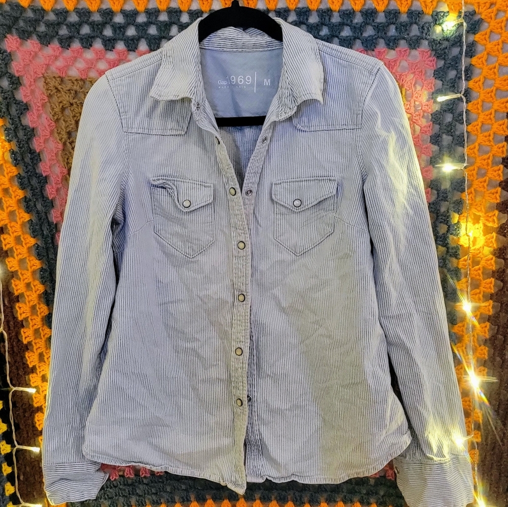Denim Blue Striped Button-Up Shirt
